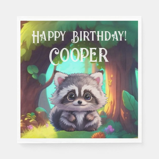 Niedliche Raccoon-Waldtiere Waldfreunde Serviette (Vorderseite)
