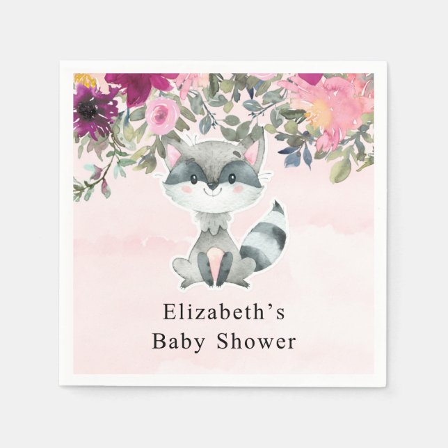 Niedliche Raccoon Wasserfarbenflorentücher Dusche Serviette (Vorderseite)