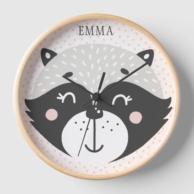 Niedliche Racoon-Personalisierte Kinder / Kinderzi Uhr (Vorderseite)