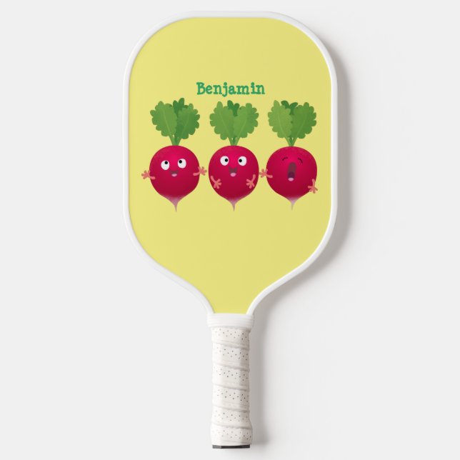Niedliche Radieschen singend Trio Cartoon Gemüse Pickleball Schläger (Vorderseite)