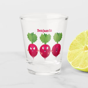 Niedliche Radieschen singend Trio Cartoon Gemüse Schnapsglas