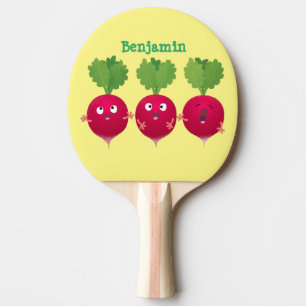 Niedliche Radieschen singend Trio Cartoon Gemüse Tischtennis Schläger