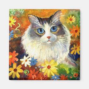 Niedliche Ragdoll Katze mit Blumen Magnet