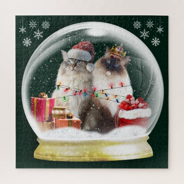Niedliche Ragdoll Katzen im Snow Globe Weihnachtsp (Vertikal)