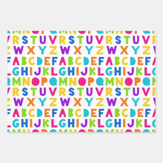 Niedliche Rainbow Alphabet Wrapping Sheets Geschenkpapier Set (Vorderseite)