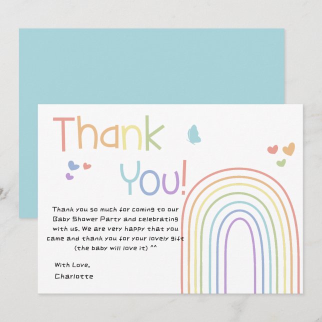 Niedliche Rainbow Baby Dusche Dankeschön Karte (Vorne/Hinten)