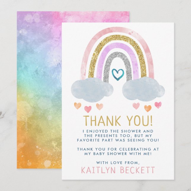 Niedliche Rainbow Baby Dusche Dankeskarte (Vorne/Hinten)