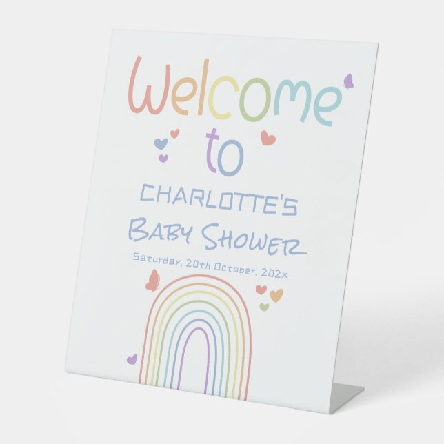 Niedliche Rainbow Baby Dusche Willkommen Sockelschild (Vorderseite)