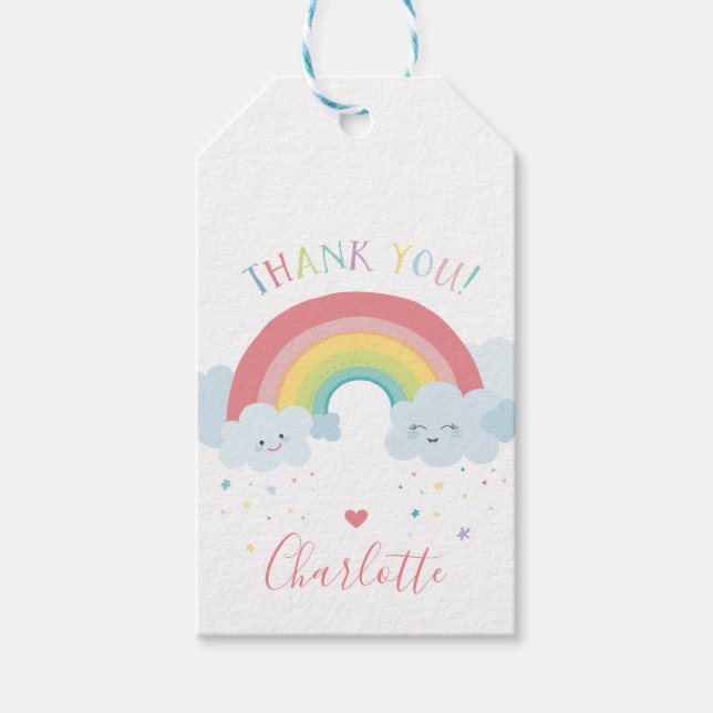 NIEDLICHE RAINBOW CLOUDS Kinder Pastellfarben Bild Geschenkanhänger (Vorderseite)