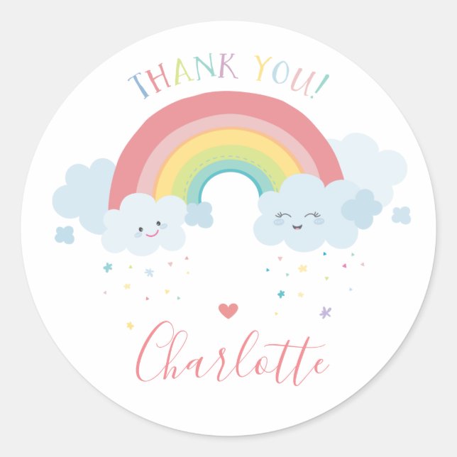 NIEDLICHE RAINBOW CLOUDS Pastellkawaii-Abbildung Runder Aufkleber (Vorderseite)