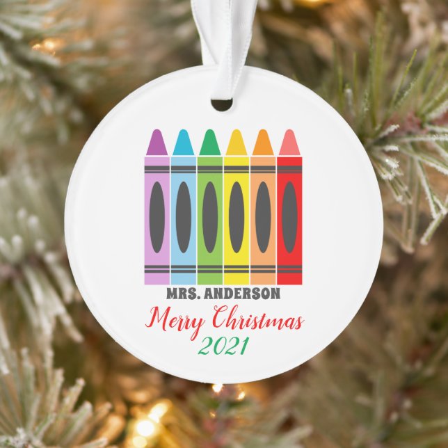 Niedliche Rainbow Crayons Lehrer Personalisiert Ornament (Baum)