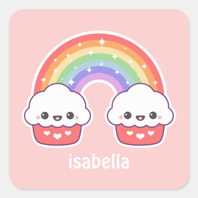 Niedliche Rainbow Cupcakes Quadratischer Aufkleber (Vorderseite)