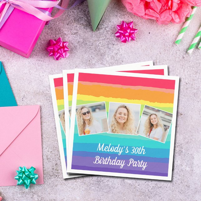 Niedliche Rainbow Foto Collage Custom Geburtstagsp Serviette (Von Creator hochgeladen)