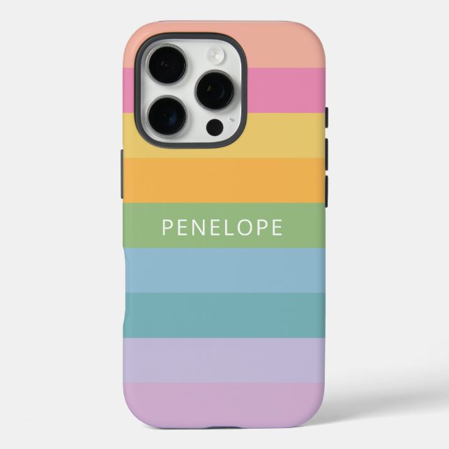 Niedliche Rainbow Geometrische Streifen Personalis iPhone 16 Pro Hülle (Rückseite)