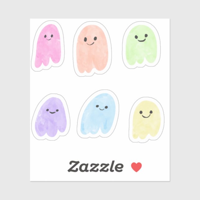 Niedliche Rainbow Ghosts Wasserfarbe Pastell Hallo Aufkleber (Blatt)