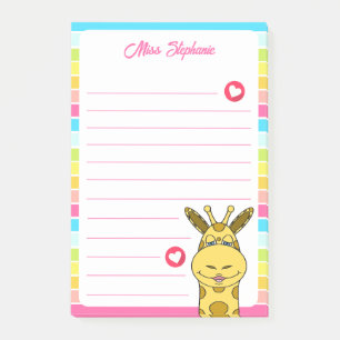 Niedliche Rainbow-Giraffe mit Herzname Post-it Klebezettel