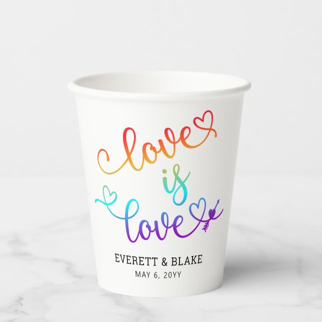 Niedliche Rainbow Heart Script Liebe ist Liebe Hoc Pappbecher (Vorderseite)