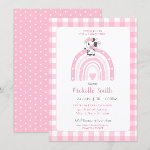 Niedliche Rainbow Hearts Pink Gingham Girls Einladung