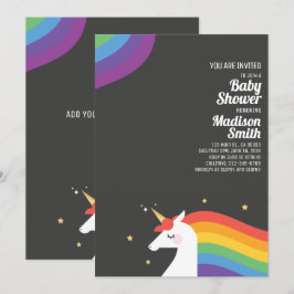 Niedliche Rainbow Unicorn and Stars Kinderdusche Einladung