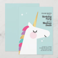Niedliche Rainbow Unicorn Geburtstagsparty Einladu