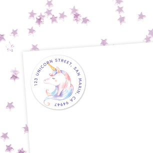 Niedliche Rainbow Unicorn Girls Round-Address-La Runder Aufkleber
