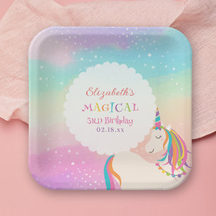 Niedliche Rainbow Unicorn Magical Birthday Party Pappteller