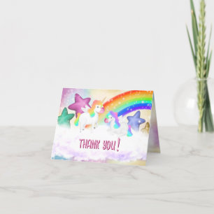 Niedliche Rainbow Unicorn Pastel Faltkarte Danke K