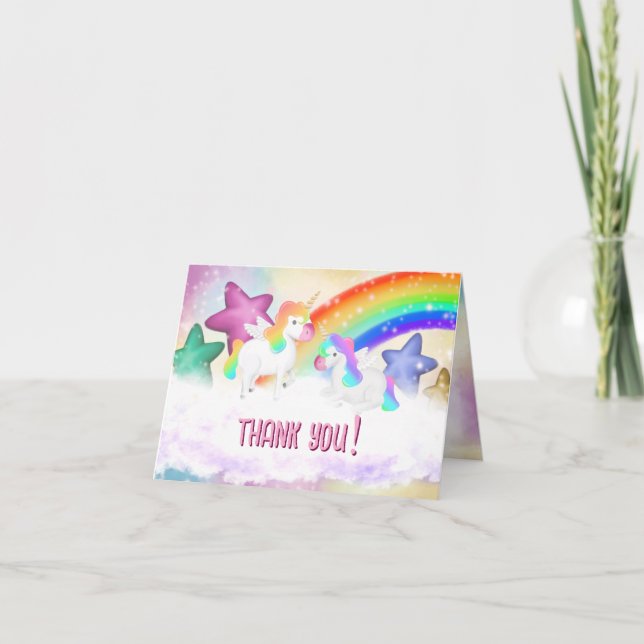 Niedliche Rainbow Unicorn Pastel Faltkarte Danke K (Vorderseite)
