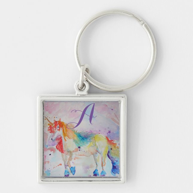 Niedliche Rainbow Unicorn Wasserfarben Girls indiv Schlüsselanhänger (Vorne)