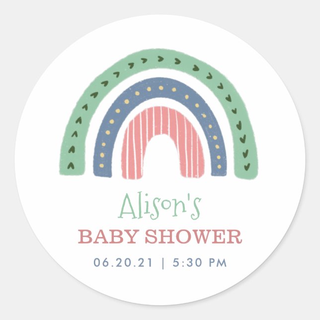 Niedliche Rainbow Virtual Baby Dusche Runder Aufkleber (Vorderseite)