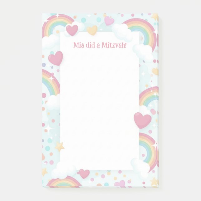 Niedliche Rainbows Personalisiert Mitzvah Hinweis Post-it Klebezettel (Vorderseite)