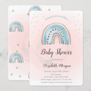 Niedliche Rainbows Stars Babydusche Einladung