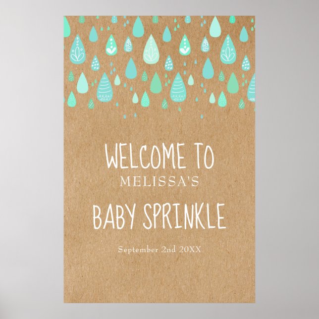 Niedliche Raindrops Baby Sprinkle / Dusche Boho Wi Poster (Vorne)
