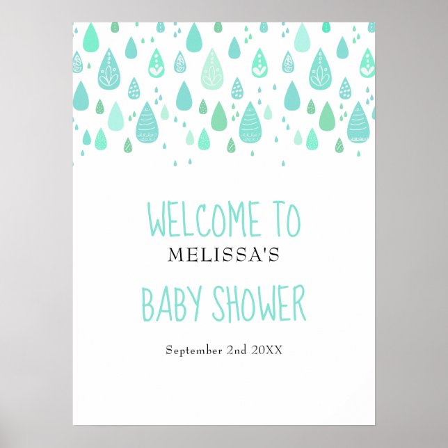 Niedliche Raindrops Kinderdusche / Sprinkle Begrüß Poster (Vorne)