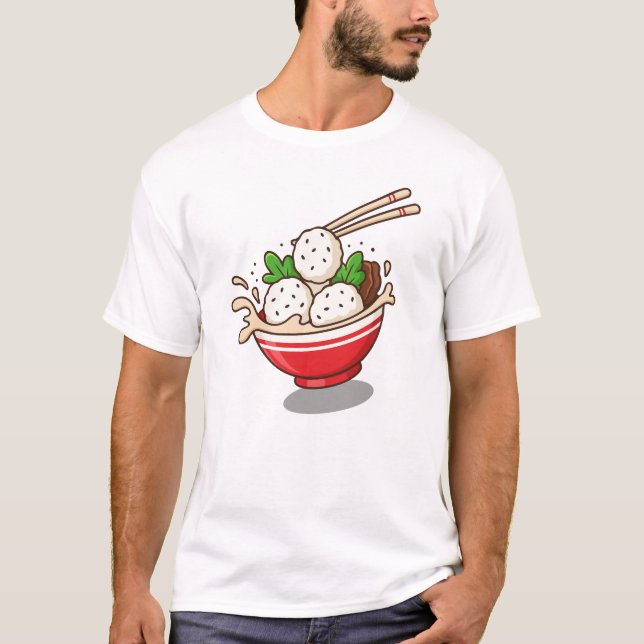 Niedliche Ramen Bowl Illustration mit Riesenballen T-Shirt (Vorderseite)
