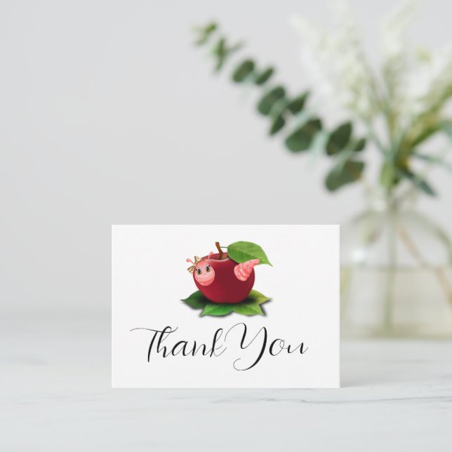 Niedliche Raupe und Apple Vielen Dank Note Card Mitteilungskarte (Stehend Vorderseite)
