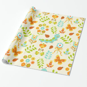 Niedliche Raupe und Blumen Geschenkpapier