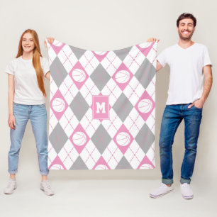 niedliche Raute mit rosa, weißem Basketball Fleecedecke