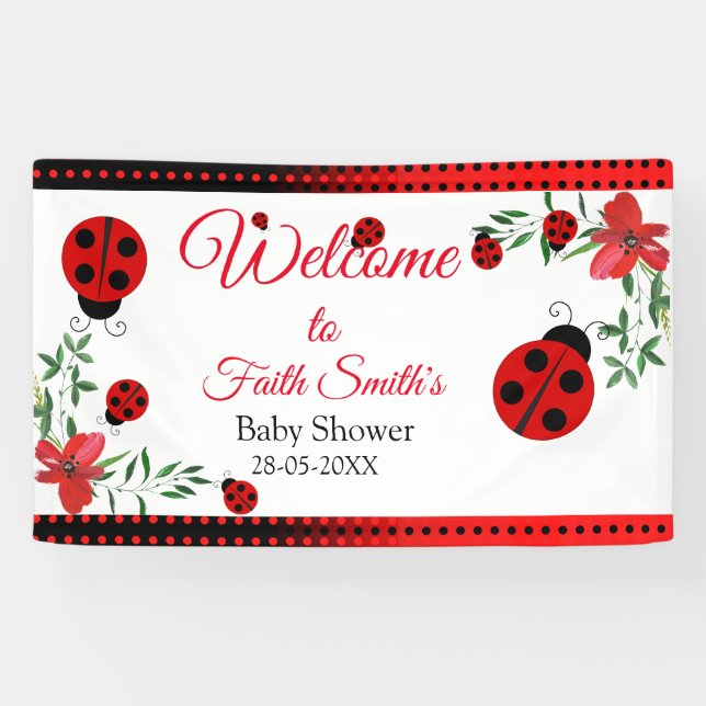 Niedliche Red & Black Ladybugs | Aquarellfarbene B Banner (Horizontal)