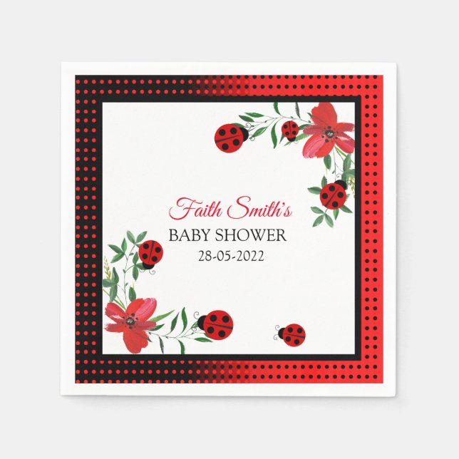 Niedliche Red & Black Ladybugs | Aquarellfarbene B Serviette (Vorderseite)