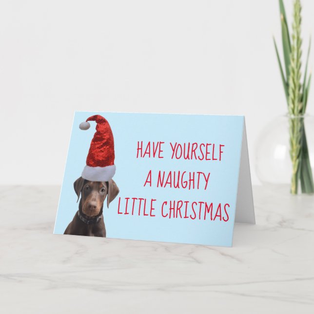 Niedliche Red Doberman Welpe Weihnachtsmannmütze W Dankeskarte (Vorderseite)