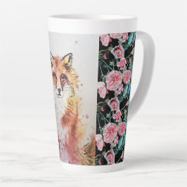 Niedliche Red Fox Animal Rose Aquarellfarbe Latte  Milchtasse
