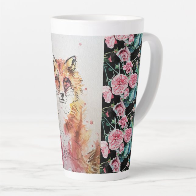 Niedliche Red Fox Animal Rose Aquarellfarbe Latte  Milchtasse (Rechte Ecke)