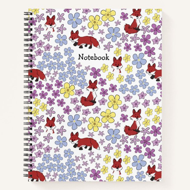 Niedliche Red Fox farbige Blume anpassen Notizbuch (Vorderseite)