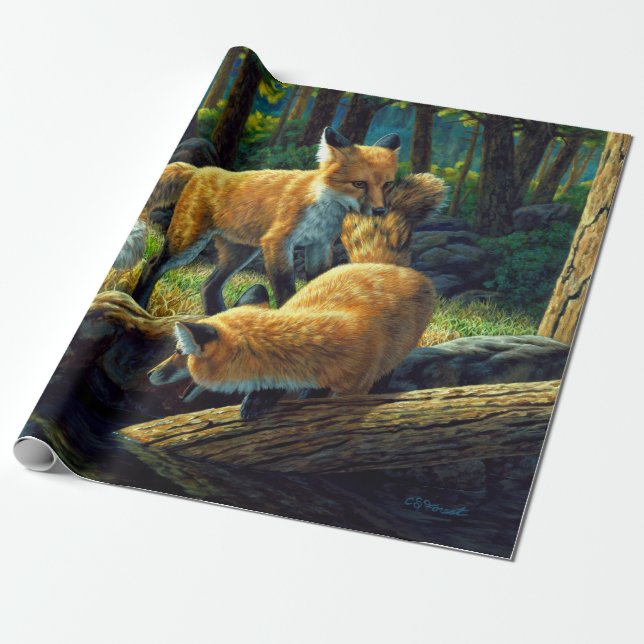 Niedliche Red Fox Pups Geschenkpapier (Ungerollt)