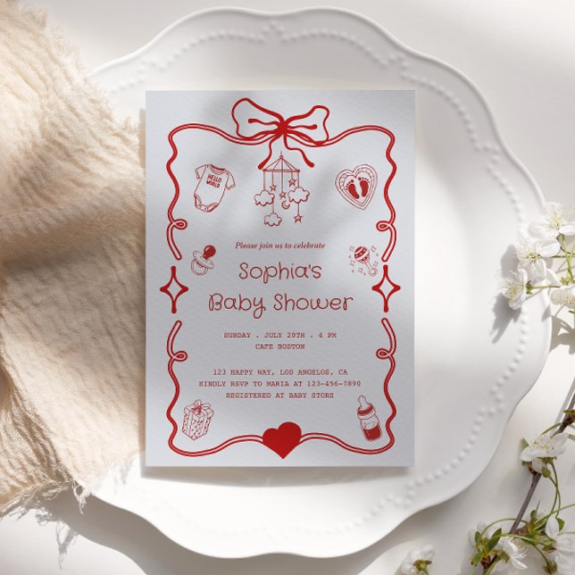 Niedliche Red & Gray Baby Dusche für Mädchen oder  Einladung (Von Creator hochgeladen)