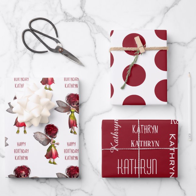 Niedliche Red Hair Fairies Personalisiert  Geschenkpapier Set (Vorderseite)