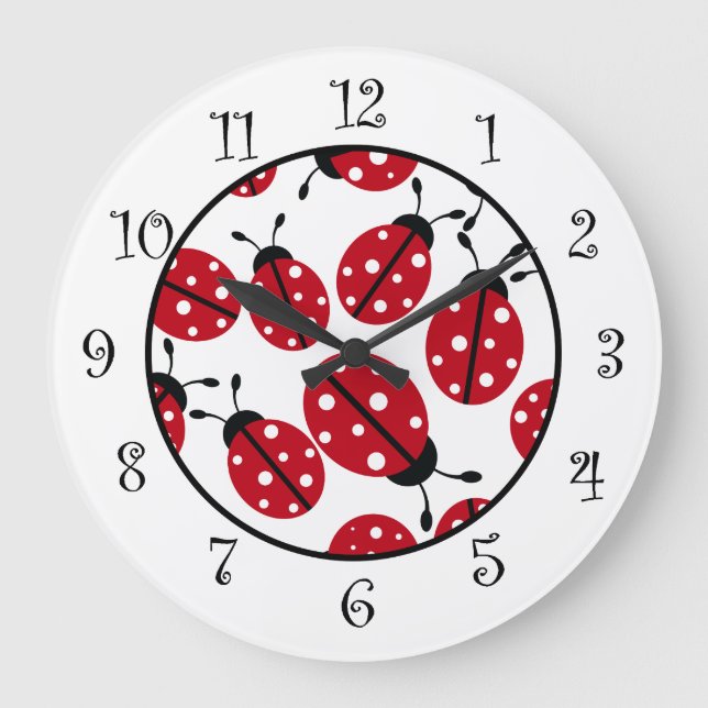 Niedliche Red Ladybugs Kindermauer Große Wanduhr (Vorderseite)