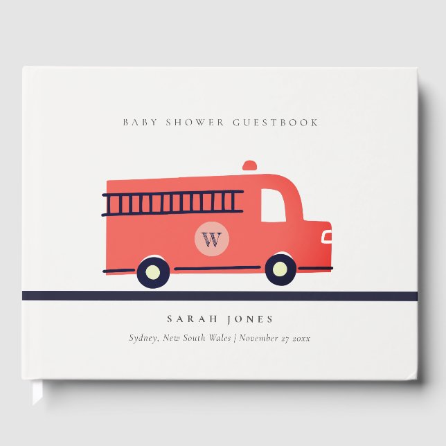 Niedliche Red Navy Fire Truck Motor Baby Shooter Gästebuch (Vorderseite)