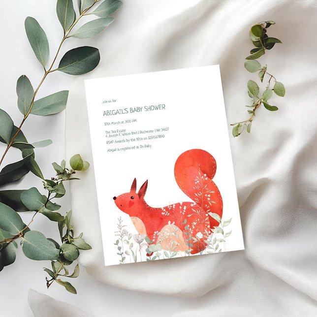 Niedliche Red Squirrel Wildblume Gender Baby Dusch Einladung (Von Creator hochgeladen)
